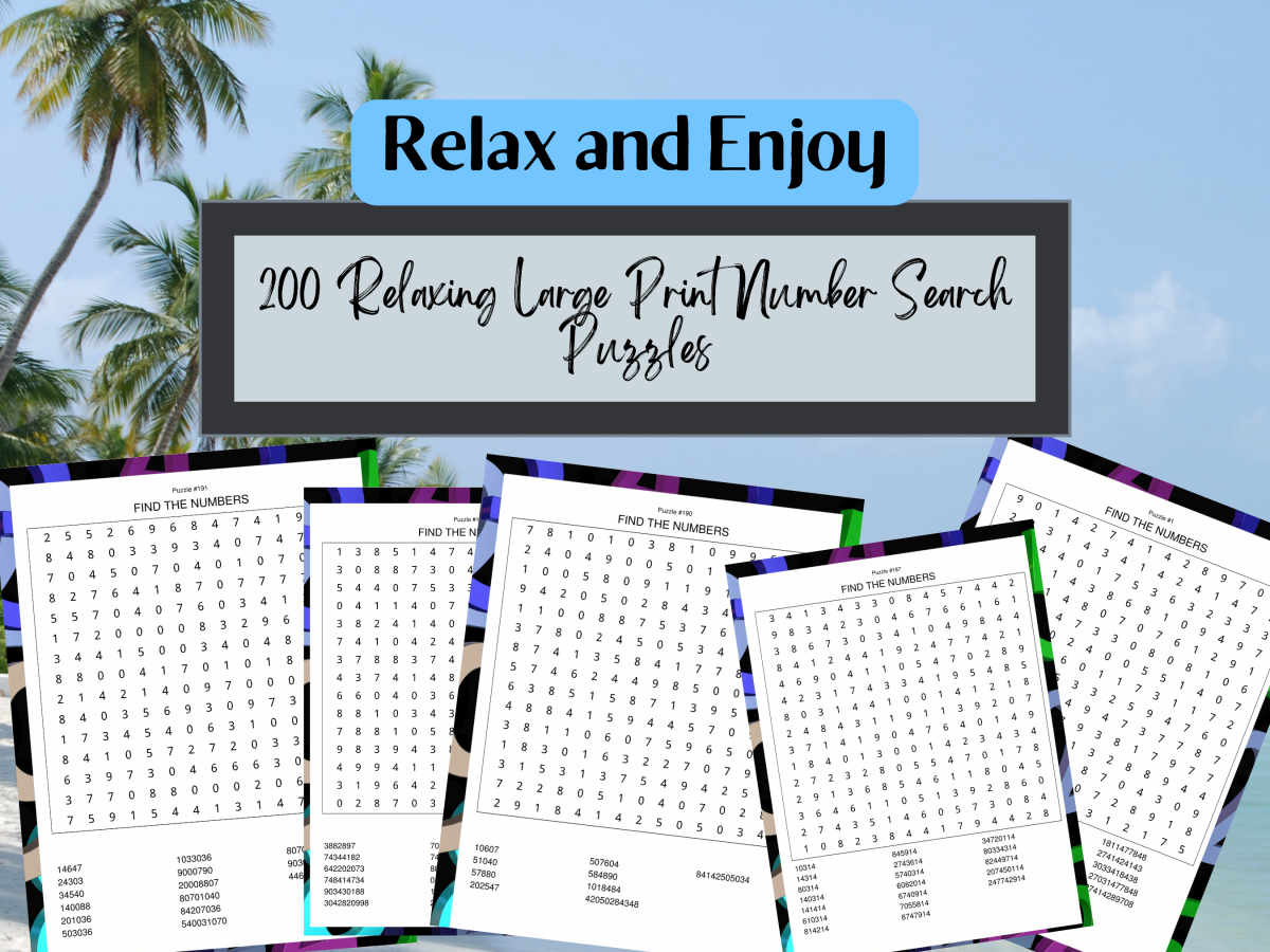 200 Relaxing Large Print Number Search Puzzles